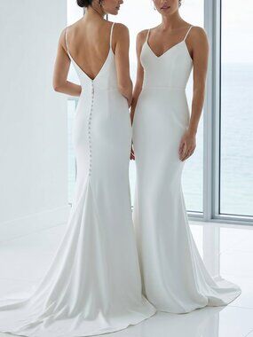 Elegant White Spaghetti-Strap Bridal Gown